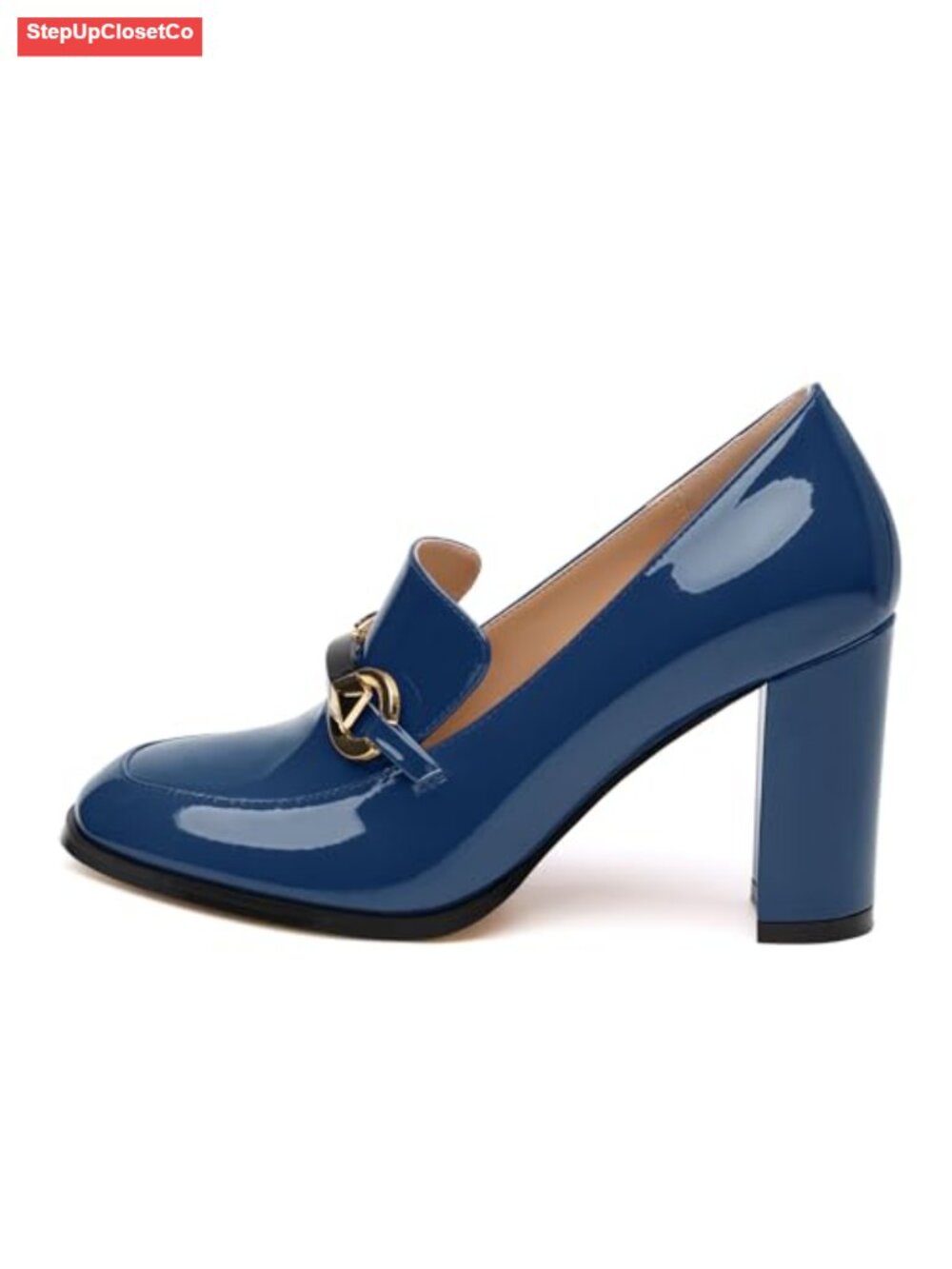 Patent Chunky Block Heels Square Toe Loafers Pumps Slip On Work Dress Shoes - Picture 4 of 6